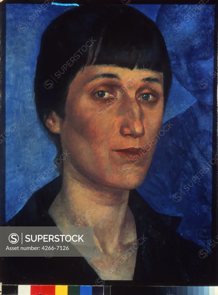 Portrait of Poetess Anna Akhmatova by Kuzma Sergeyevich Petrov-Vodkin, Oil on canvas, 1922, 1878-1939, Russia, St. Petersburg, State Russian Museum, 54,5x43,5