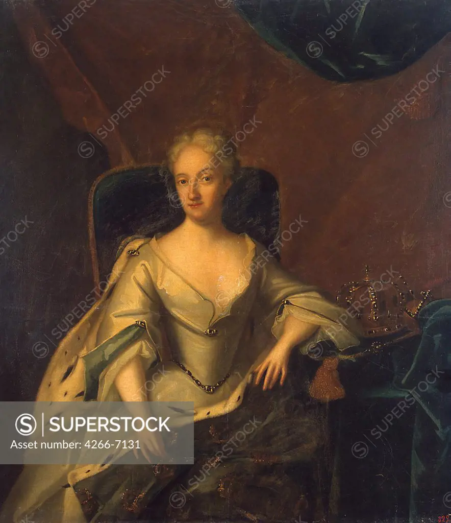 Portrait of Queen Ulrika Eleonora of Sweden by Anonymous painter, Oil on canvas, 1720s, Russia, St. Petersburg, State Hermitage, 132,6x119