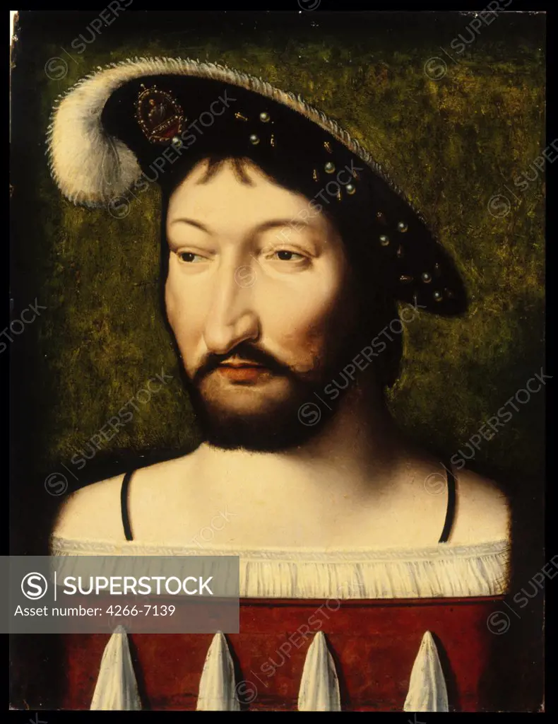 Portrait of french king Francis I by Joos van Cleve, Oil on wood, circa 1525, circa 1485-1540, USA, Baltimore, Walters Art Museum, 42,1x32,1