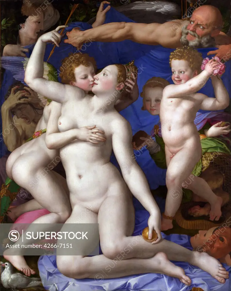 Allegory of Triumph of Venus by Agnolo Bronzino, Oil on canvas, circa 1545, 1503-1572, Great Britain, London, National Gallery, 146x116,2