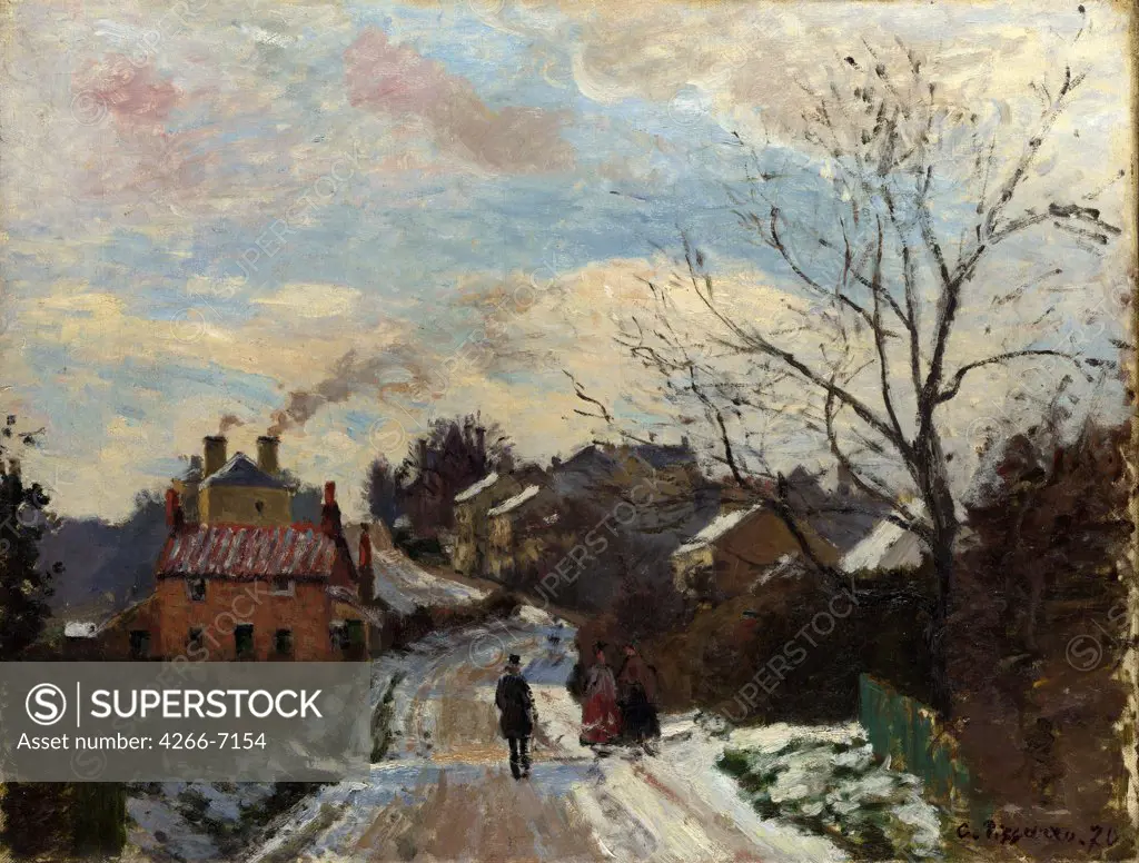 Winter landscape with Norwood in England by Camille Pissarro, Oil on canvas, 1870, 1830-1903, Great Britain, London, National Gallery, 35,3x45,7