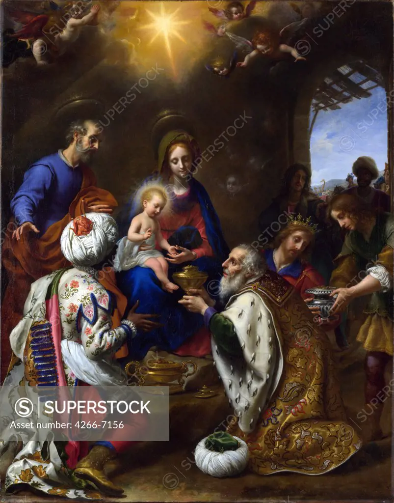 The Adoration Of Magi by Carlo Dolci, Oil on canvas, 1649, 1616-1686, Great Britain, London, National Gallery, 117x92