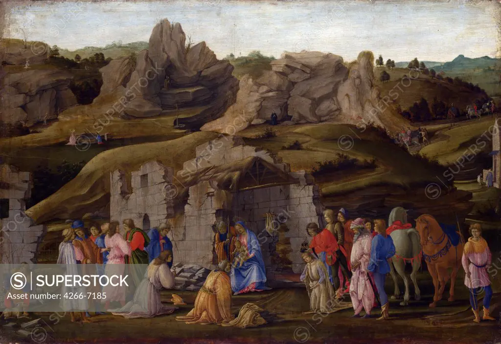 Adoration Of Magi by Fra Filippino Lippi, Tempera and oil on wood, circa 1480, 1457-1504, Great Britain, London, National Gallery, 57,5x85,7