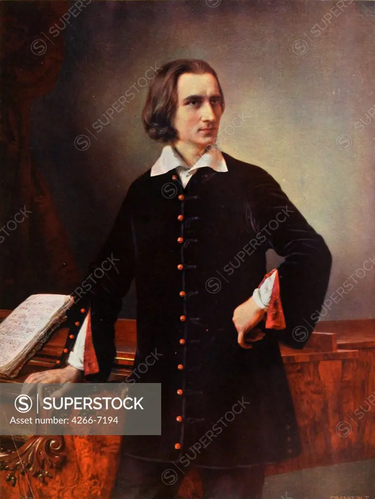 Portrait of composer Franz Liszt by Miklos Barabas, Oil on canvas, 1847, 1810-1898, Hungary, Budapest, Hungarian National Museum