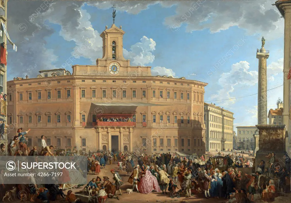 Piazza di Montecitorio by Giovanni Paolo Panini, oil on canvas, 1743, 1691-1765, Roman School, England, London, National Gallery, 105x163