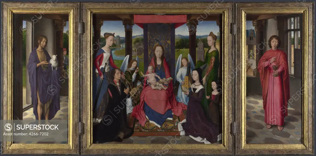 Adoration of Christ Child by Hans Memling, oil on wood, circa 1478, 1433/40-1494, England, London, National Gallery, 71x131,3