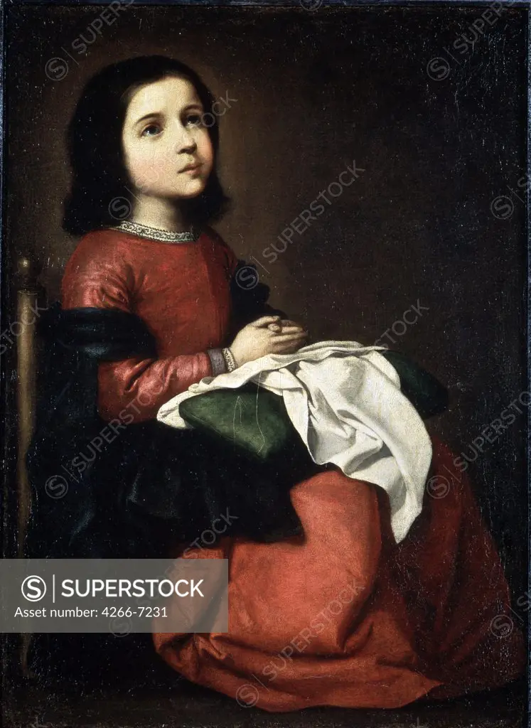 Virgin Mary as child by Francisco de Zurbaran, oil on canvas, circa 1660, 1598-1664, England, London, National Gallery, 73,5x53,5