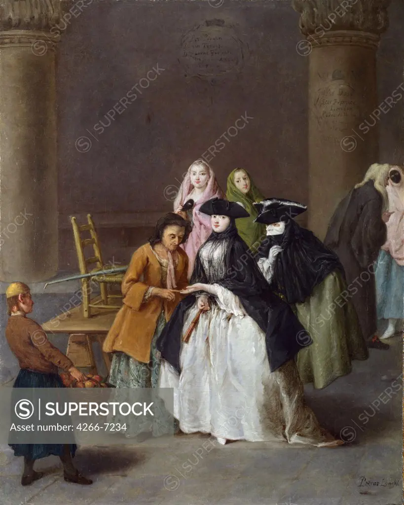 Fortune telling by Pietro Longhi, oil on canvas, circa 1756, 1701-1785, Venetian School, England, London, National Gallery, 59,1x48,6