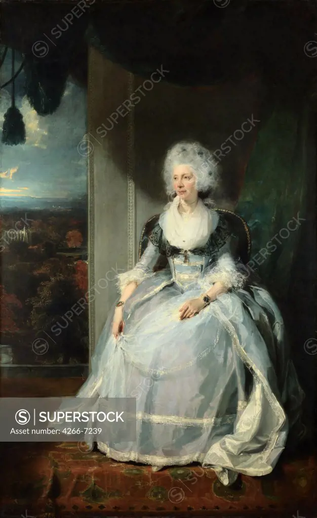 Portrait of Charlotte of Mecklenburg-Strelitz by Thomas Lawrence, oil on canvas, 1789, 1769-1830, England, London, National Gallery, 239,5x147