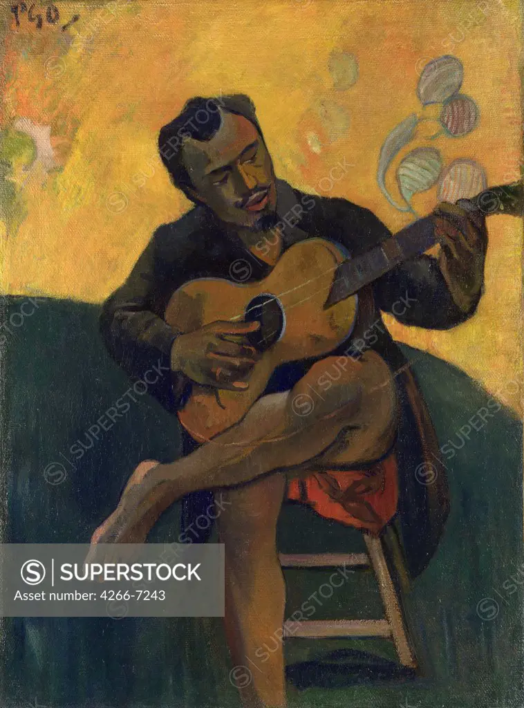Guitar player by Paul Eugene Henri Gauguin, oil on canvas, circa 1900, 1848-1903, Private collection, 72x90