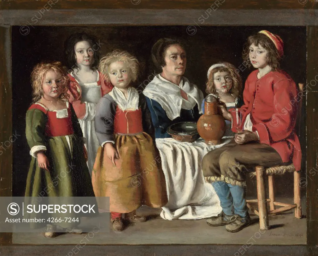 Family portrait by Louis Le Nain, oil on copper, 1642, 1593-1648, England, London, National Gallery, 21,8x29,2
