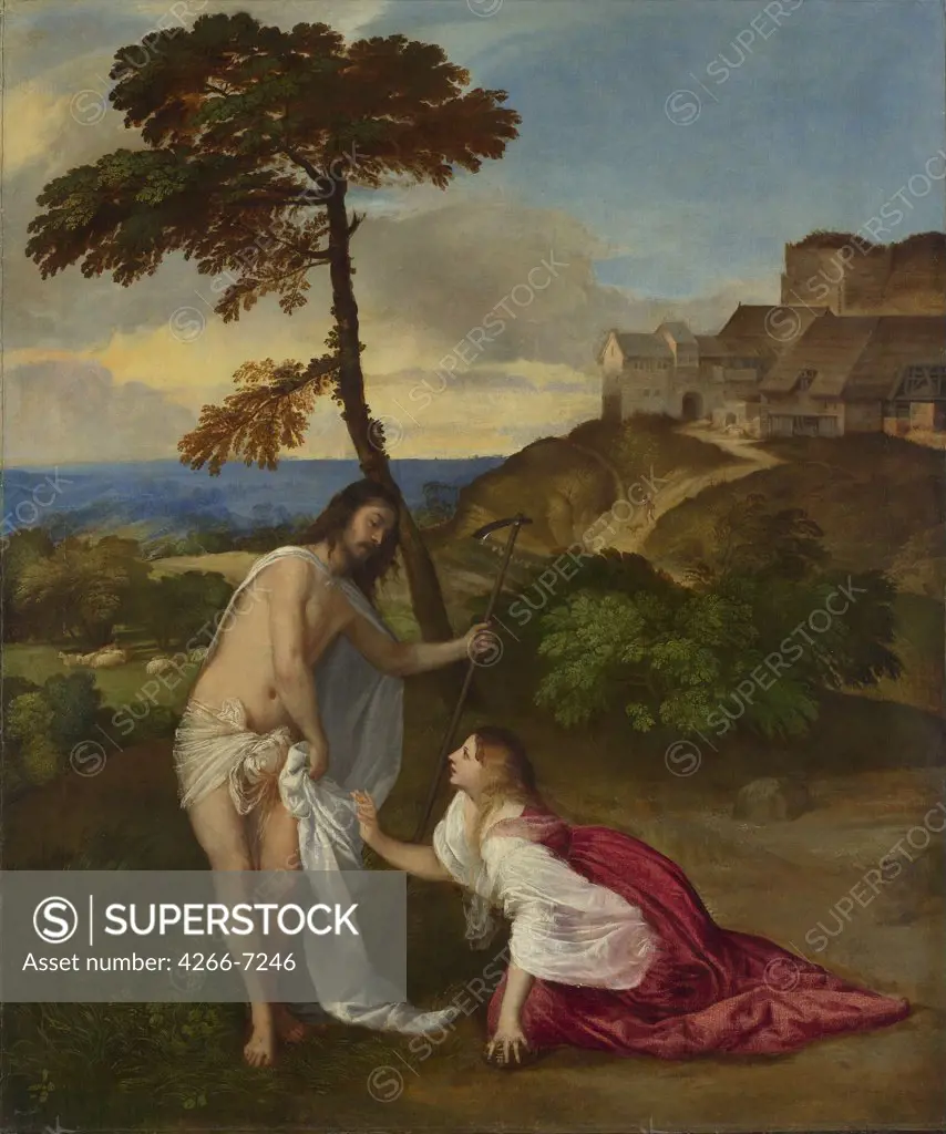 Jesus Christ and Mary Magdalene by Titian, oil on canvas, circa 1514, 1488-1576, Venetian School, England, London, National Gallery, 110,5x91,9