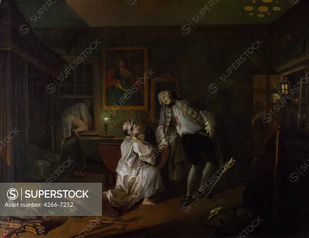 Woman kneeling in front of man by William Hogarth, Oil on canvas, circa 1743, 1697-1764, Great Britain, London, National Gallery, 69,9x90,8