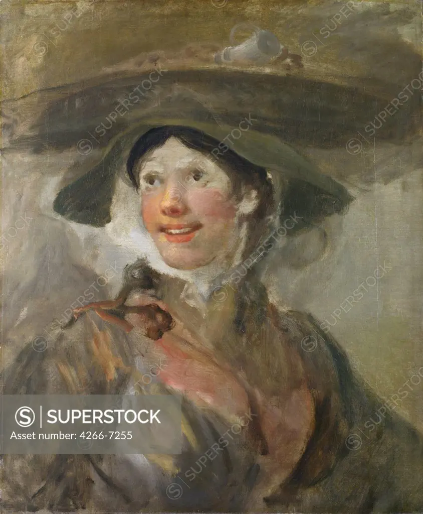 Portrait of woman in hat by William Hogarth, Oil on canvas, 1740-1745, 1697-1764, Great Britain, London, National Gallery, 63,5x52,5