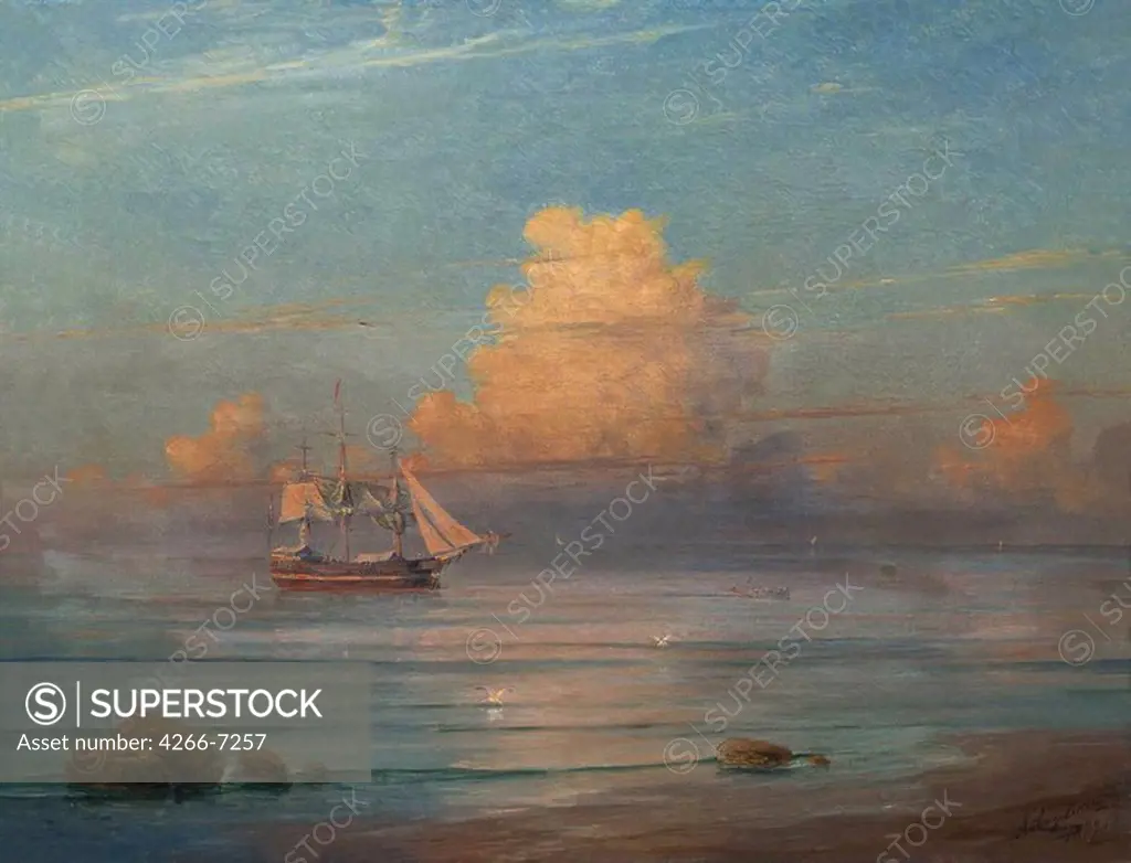 Ship on sea by Ivan Konstantinovich Aivazovsky, Oil on canvas, 1899, 1817-1900, Russia, Nizhny Tagil, Regional Art Museum, 38x50