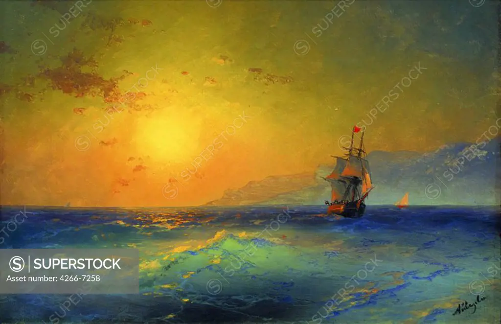 Sunset by Ivan Konstantinovich Aivazovsky, Oil on canvas, 1890s, 1817-1900, Russia, Moscow, State Tretyakov Gallery, 36,5x55