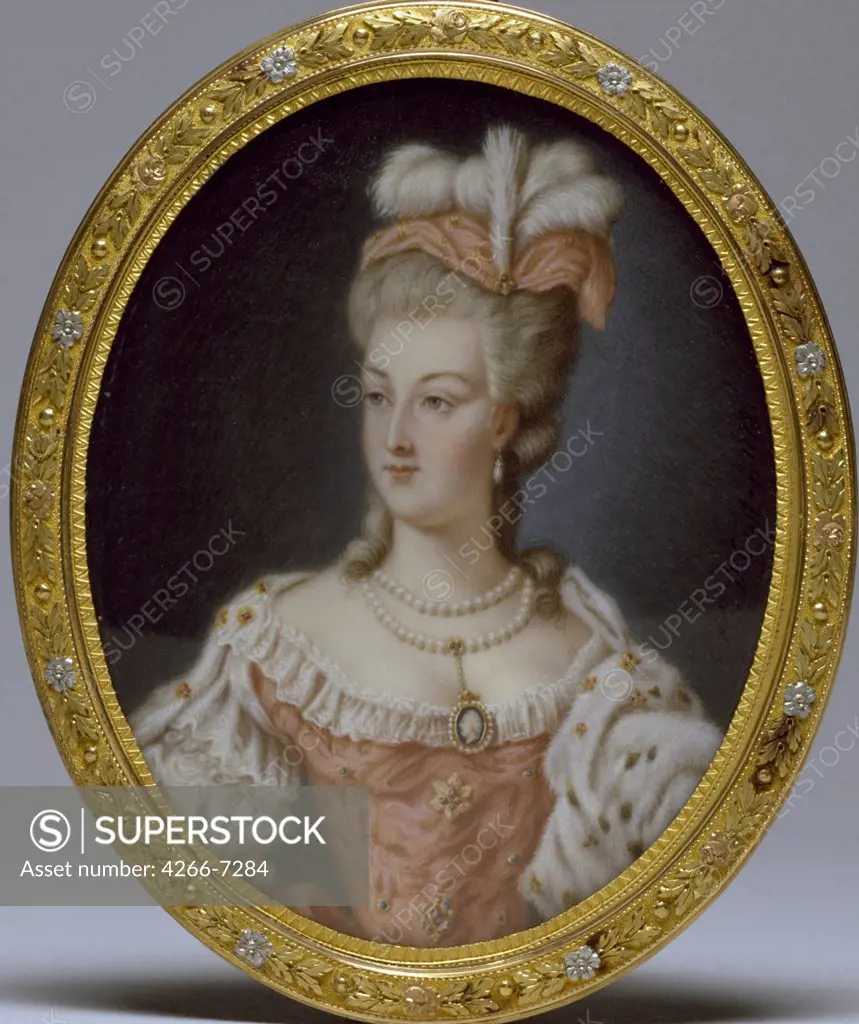 Portrait of Marie Antoinette by Anne Vallayer-Coster, Watercolor, Gouache on horn, 1778, 1744-1818, Usa, Baltimore,Walters Art Museum, H 8,89