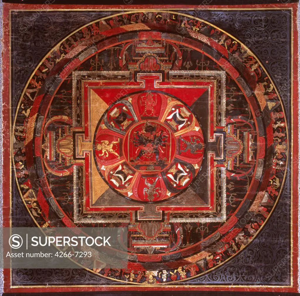 Mandala, Tibetan culture, Mineral pigment on cotton, circa 1400, Usa, Baltimore, Walters Art Museum, 55,2x56,5