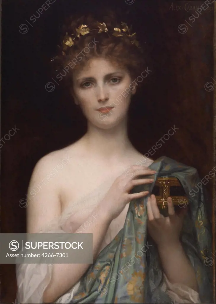 Portrait of Pandora holding box by Alexandre Cabanel, Oil on canvas, 1873, 1823-1889, Usa, Baltimore, Walters Art Museum, 70,2x49,2