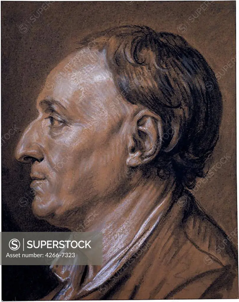 Portrait of Denis Diderot by Jean-Baptiste Greuze, Black and white chalk, sanguine, pastel, 1766, 1725-1805, Private Collection 36,1x28,3