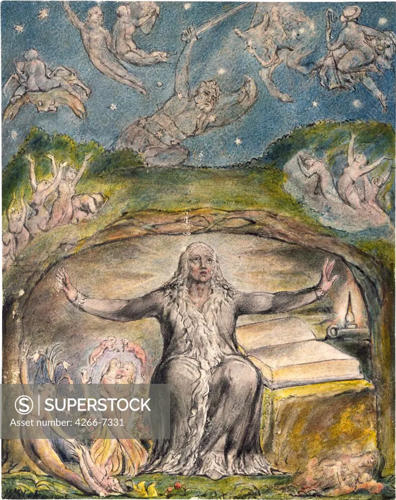 Woman looking at stars by William Blake, Black chalk, watercolor on paper, between 1816 and 1820, 1757-1827, Usa, New York, The Morgan Library & Museum,