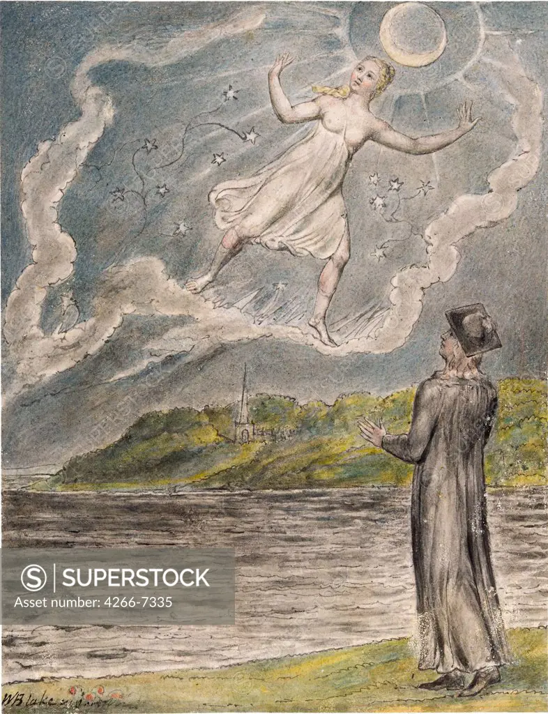 Daydreaming by William Blake, Black chalk, watercolor on paper, Between 1816 and 1820, 1757-1827, Usa, New York, The Morgan Library & Museum,