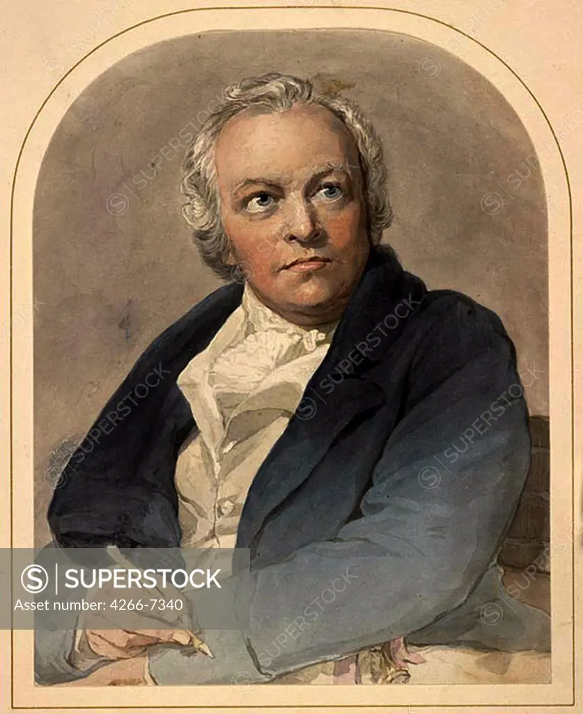 Portrait of William Blake by Thomas Phillips, Color lithograph, 1807, 1770-1845, Private Collection