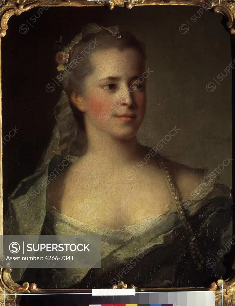 Portrait of young woman by Jean-Marc Nattier, Oil on canvas, 1757, 1685-1766, Russia, Moscow, State A. Pushkin Museum of Fine Arts, 54x45