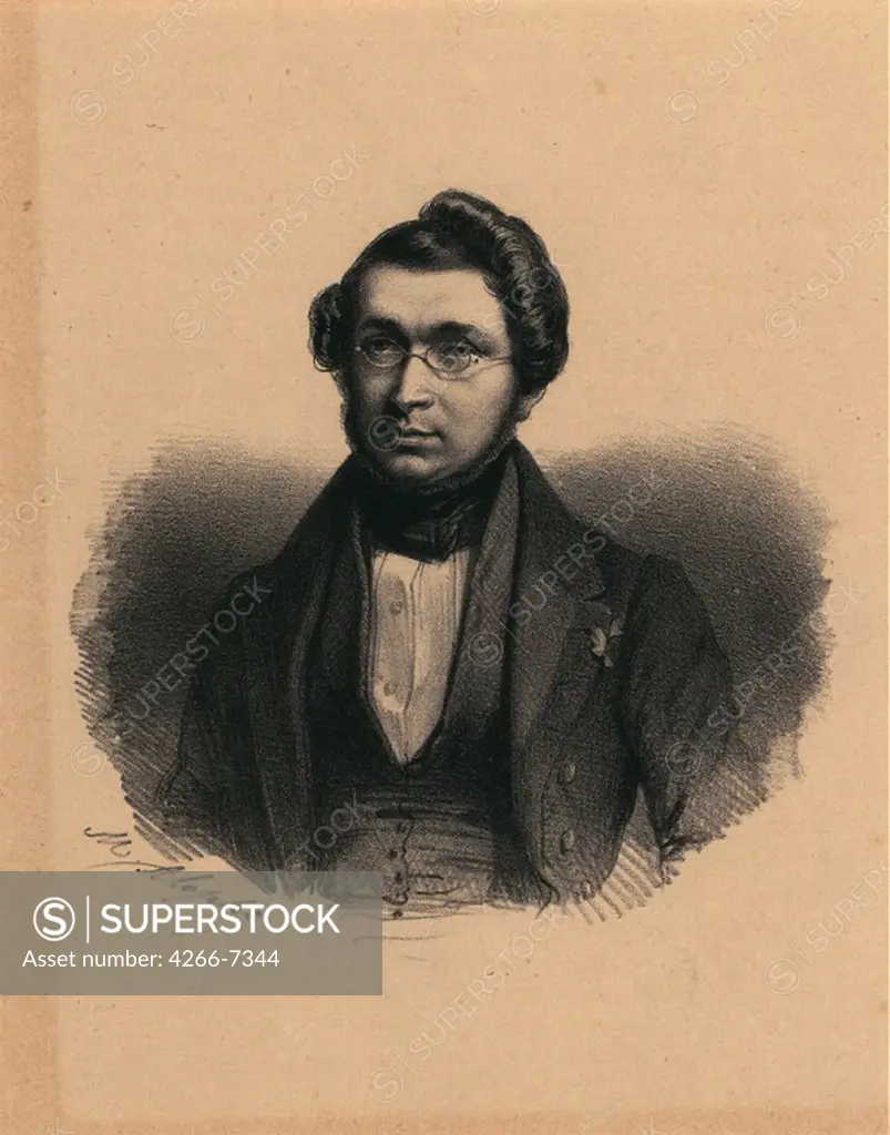 Portrait of Adolphe Adam by Marie-Alexandre Menut Alophe, Lithograph, 1812-1883, Private Collection 14,5x18,5