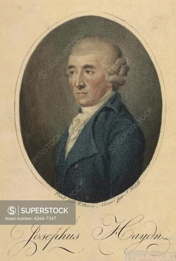 Portrait of Joseph Haydn by Anonymous artist, Copper engraving, watercolor, Private Collection