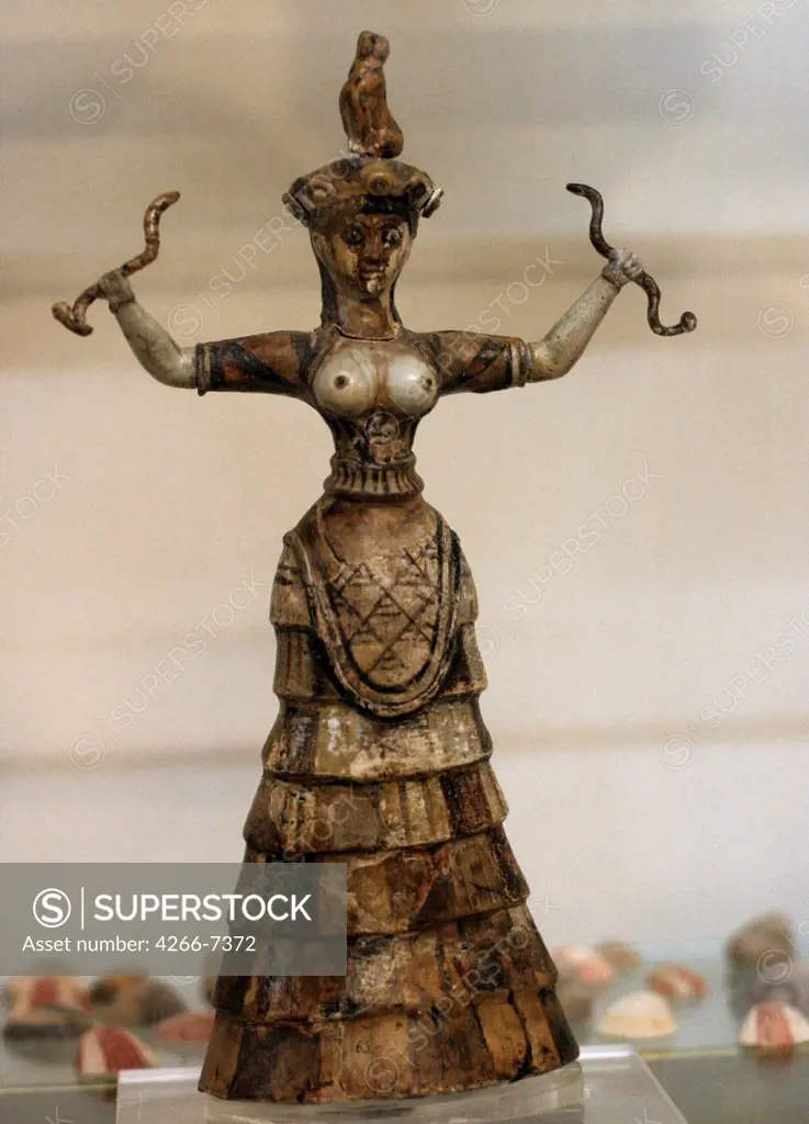Figurine of Snake Goddess, circa 1450 BC, Greece, Crete, Heraklion Archaeological Museum,