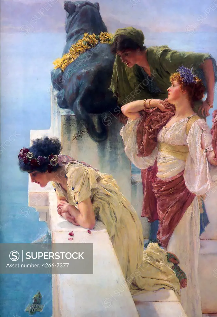 Women looking down from terrace by Sir Lawrence Alma-Tadema, Oil on canvas,1895, 1836-1912, Private Collection,