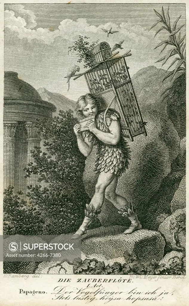 Scene from Magic Flute by Johann Heinrich Ramberg, Copper engraving, before 1825, 1763-1840, Austria, Salzburg, Mozarteum (ISM),