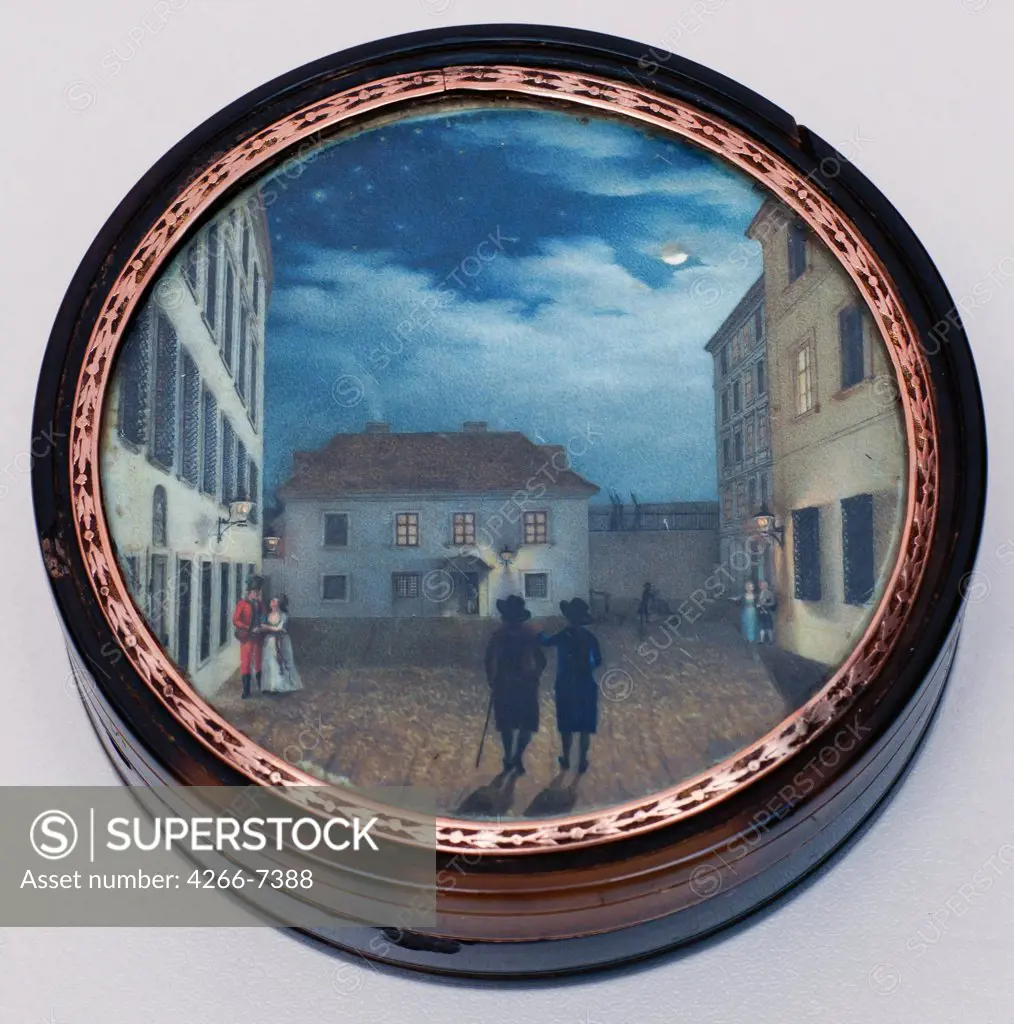 Snuff box with painting by Anonymous artist, Watercolor, Gouache on horn, circa 1780, Austria, Salzburg, Mozarteum (ISM),