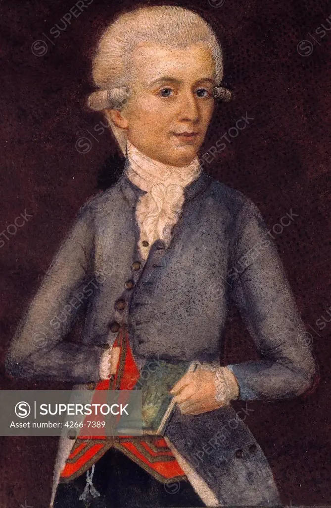 Portrait of Wolfgang Amadeus Mozart by Johann Nepomuk della Croce, Gouache on parchment, circa 1780, 1736-1819, Austria, Salzburg, Mozarteum (ISM),