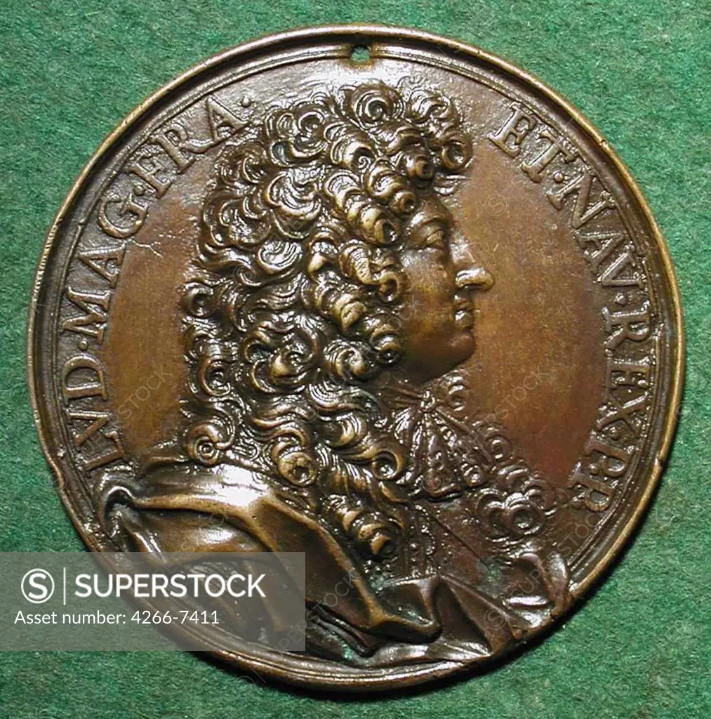 Medal with Louis XIV by Charles Jean Francois Cheron, bronze, circa 1680, 1635-1698, Private Collection, D 6,1