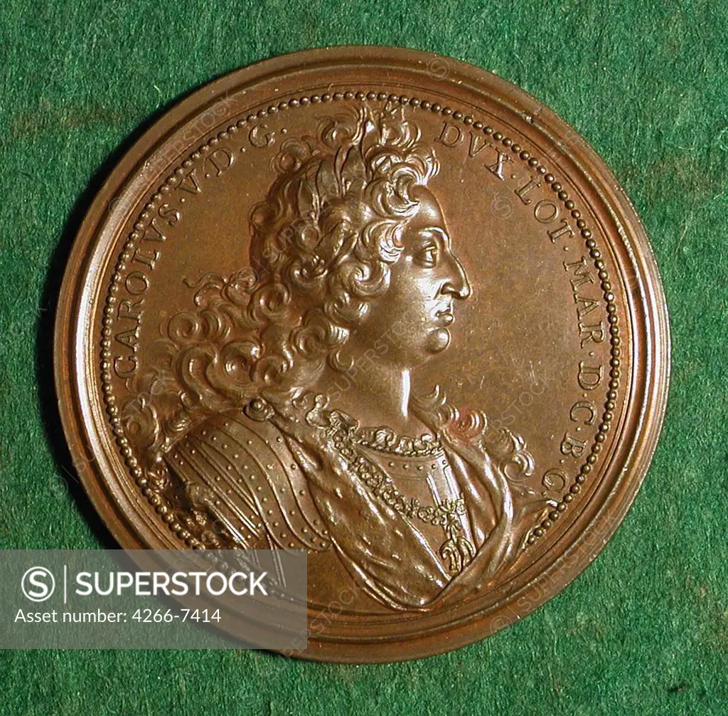Medal with Charles V by Ferdinand de Saint Urbain, bronze, circa 1686, 1658-1738, Private Collection, D 5,8