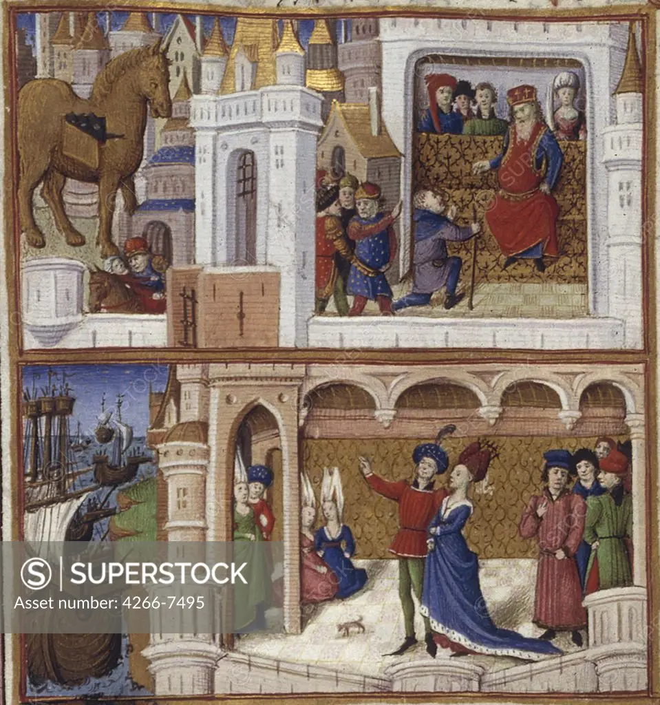 Town scene by Coetivy Master, Watercolor on parchment, 1450-1499, active circa 1450-1485, Usa, California, The Huntington,