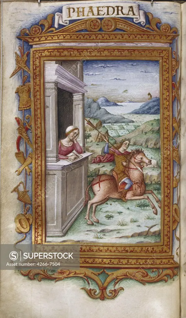 Knight riding horse by Cristoforo Majorana, Watercolor on parchment, 1485-1499, active circa 1480-1494, Usa, California, The Huntington, 16,6x9,3