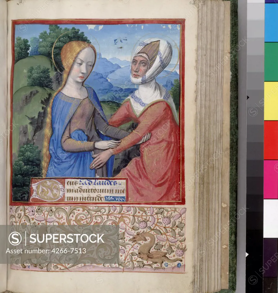Visitation of Mary by Jean Bourdichon, Watercolor on parchment, 1485-1499, 1457-1521, Usa, California, The Huntington,
