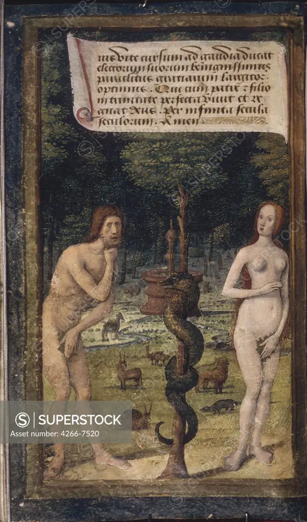 Adam and Eve by Jean Poyet, Watercolor on parchment, circa 1490-1510, active 1483-1497, Usa, California, The Huntington, 18,7x11,7