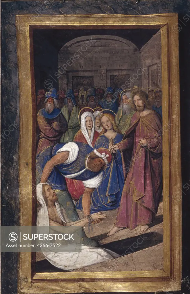 Miracle of Lazarus by Jean Poyet, Watercolor on parchment, circa 1490-1510, active 1483-1497, Usa, California, The Huntington, 18,7x11,7