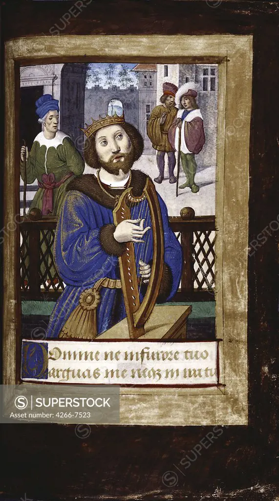 David with harp by Jean Poyet, Watercolor on parchment, circa 1490-1510, active 1483-1497, Usa, California, The Huntington, 18,7x11,7