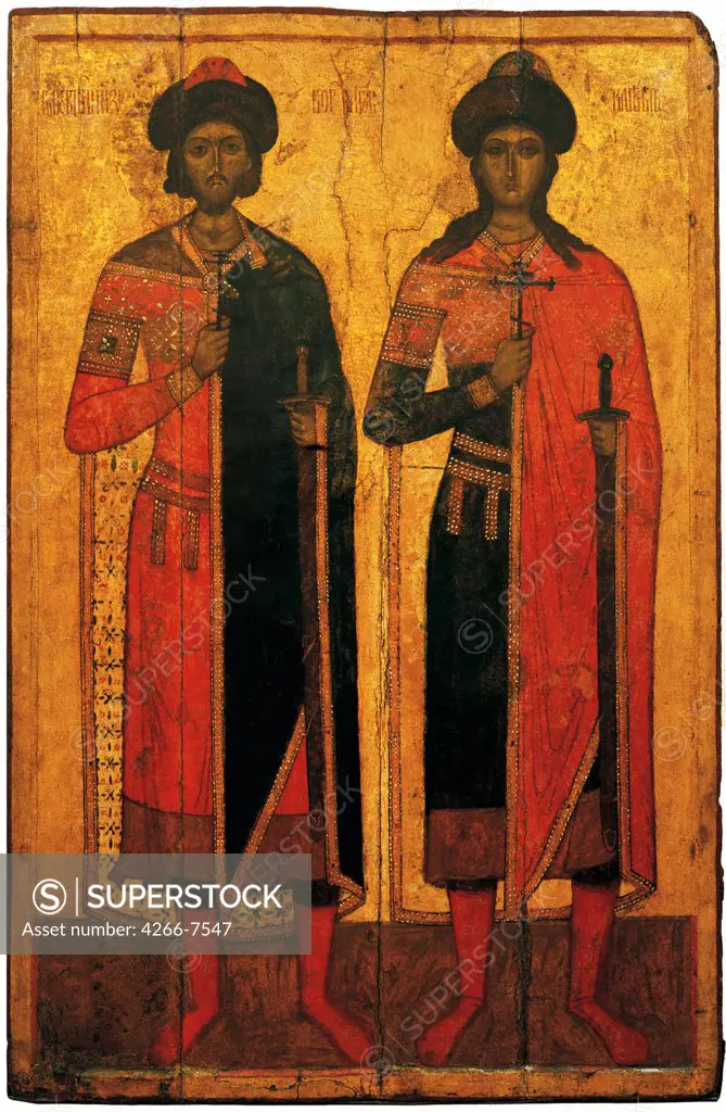 Saints Boris and Gleb by unknown painter, tempera on panel, 14th century, Russia, Moscow, State History Museum, 162 x104