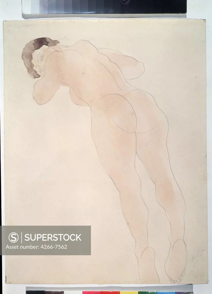 Female nude by Auguste Rodin, pencil, watercolour on paper, 1900-1908, 1840-1917, Russia, Moscow, State Pushkin Museum of Fine Arts, 32,3x24,7