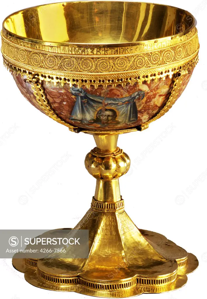 Liturgical goblet by Ivan Fomin, gold, enamel, gems, 1439, Moscow School, Russia, Sergyev Possad, State Open-air Museum of the Trinity Lavra of St Sergius, H 26,2