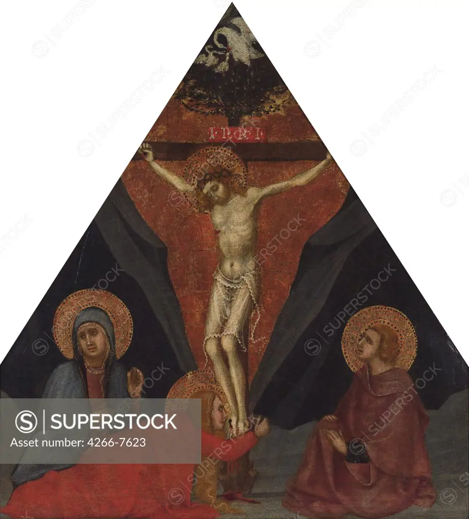 The crucifixion by Andrea di Bartolo, Tempera on panel, circa 1400, before 1389-1428, USA, New York, The Kress Collection, 43,8x 40,6