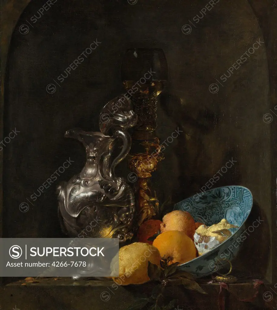 Still life with fruits by Willem Kalf, Oil on canvas, circa 1655-1656, 1619-1693, Holland, Amsterdam, Rijksmuseum, 65,2x73,8