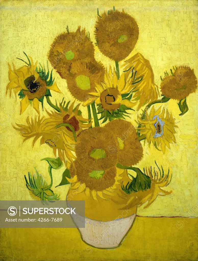 Still life with sunflowers by Vincent van Gogh, Oil on canvas, 1889, 1853-1890, Holland, Amsterdam, Van Gogh Museum, 73x95