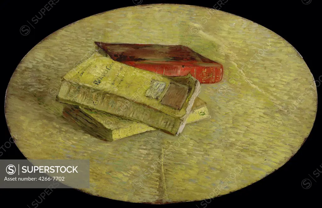 Stac of books by Vincent van Gogh, Oil on canvas, 1887, 1853-1890, Holland, Amsterdam, Van Gogh Museum, 48x31